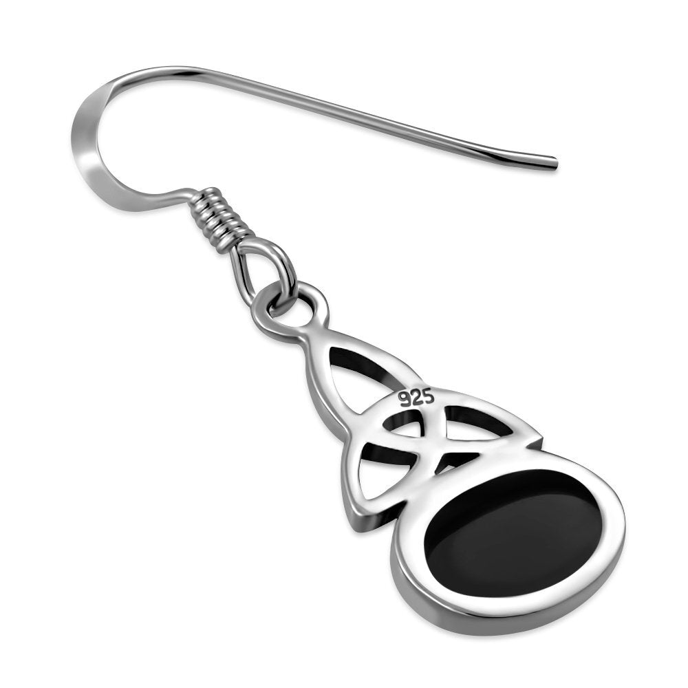 Triquetra Earrings - Simple Trinity Knot with Black Onyx