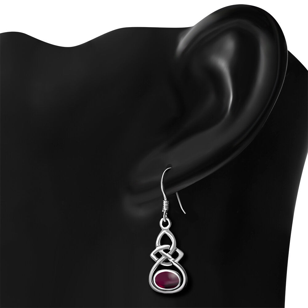 Celtic Knot Earrings - Infinity with Red Garnet Drop