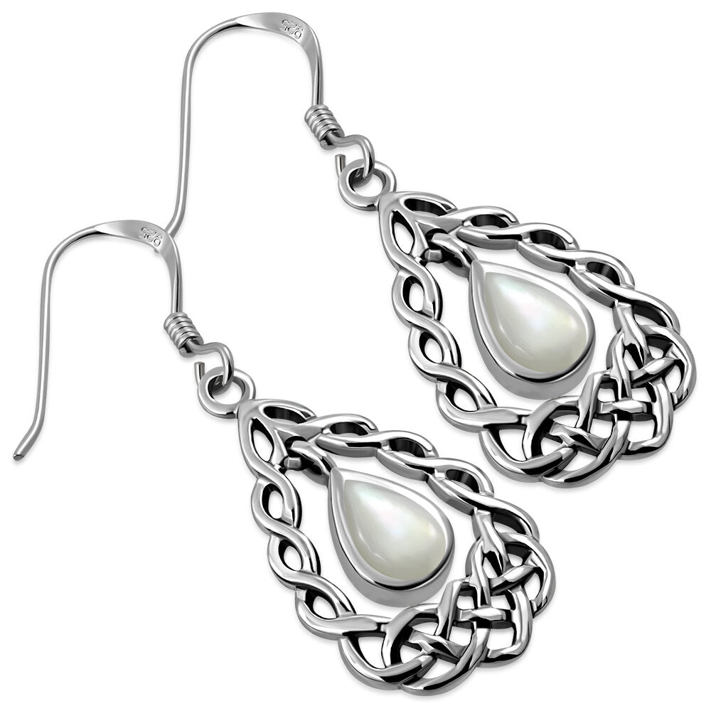Celtic Stone Earrings - Basket Frame with Loose Mother of Pearl Drop