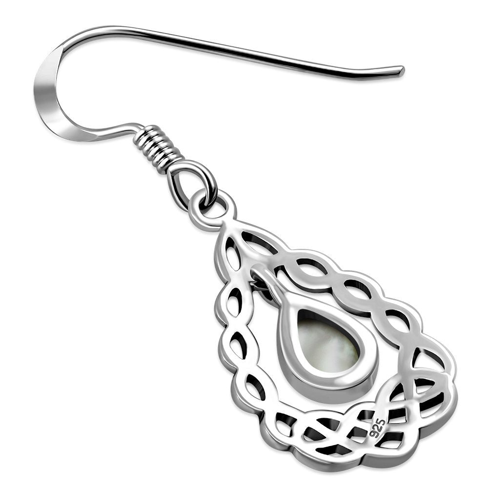 Celtic Stone Earrings - Basket Frame with Loose Mother of Pearl Drop