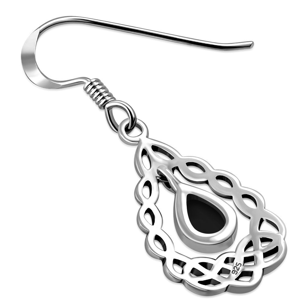 Celtic Stone Earrings - Basket Frame with Loose Black Onyx Drop