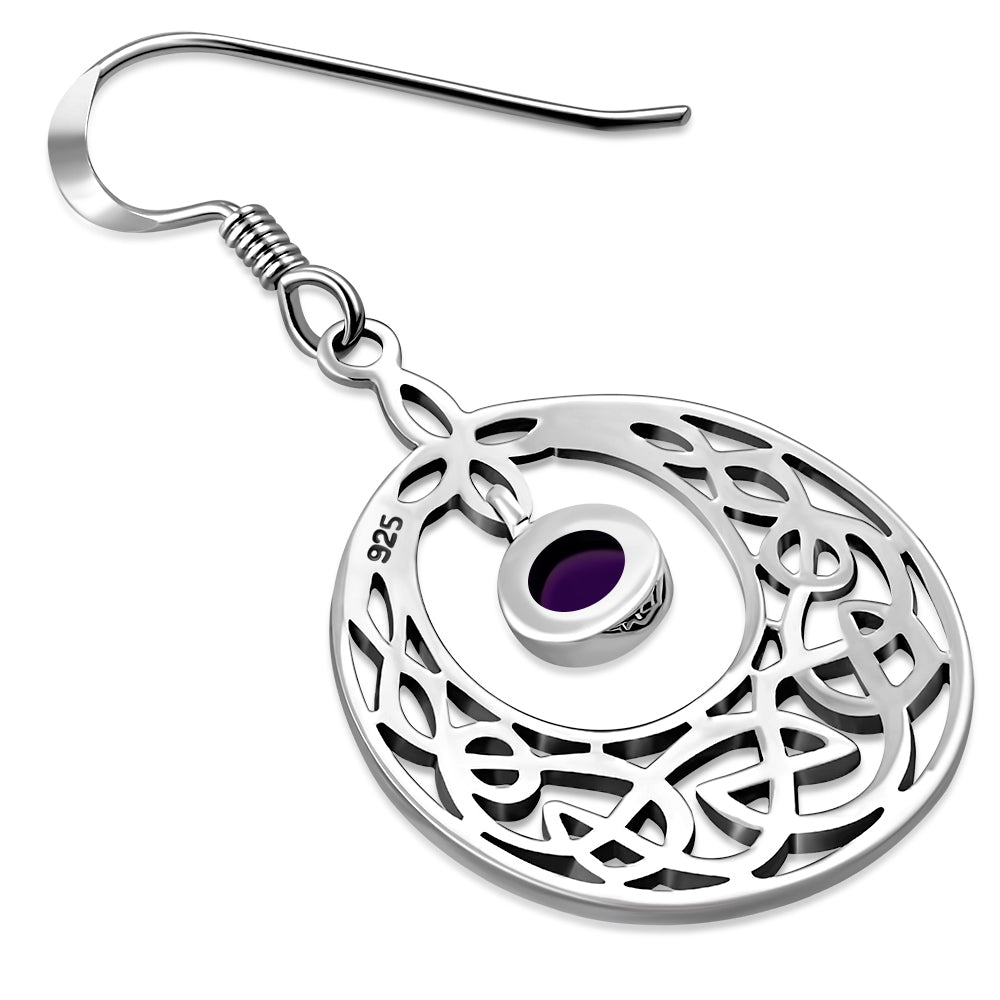 Celtic Knot Earrings - Half Moon Kells Knot with Amethyst