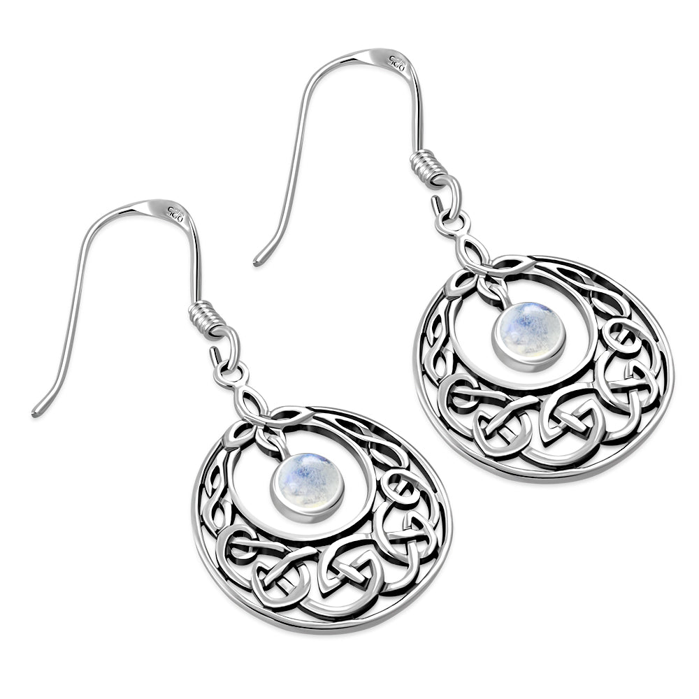 Celtic Knot Earrings - Half Moon Kells Knot with Moonstone