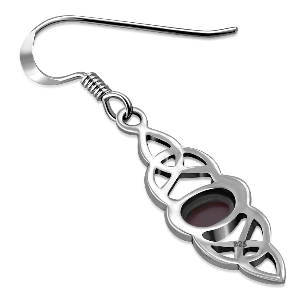 Triquetra Earrings - Double Trinity with Red Garnet Centre