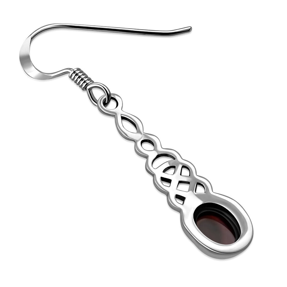 Celtic Knot Earrings - Elongated Twist with Red Garnet