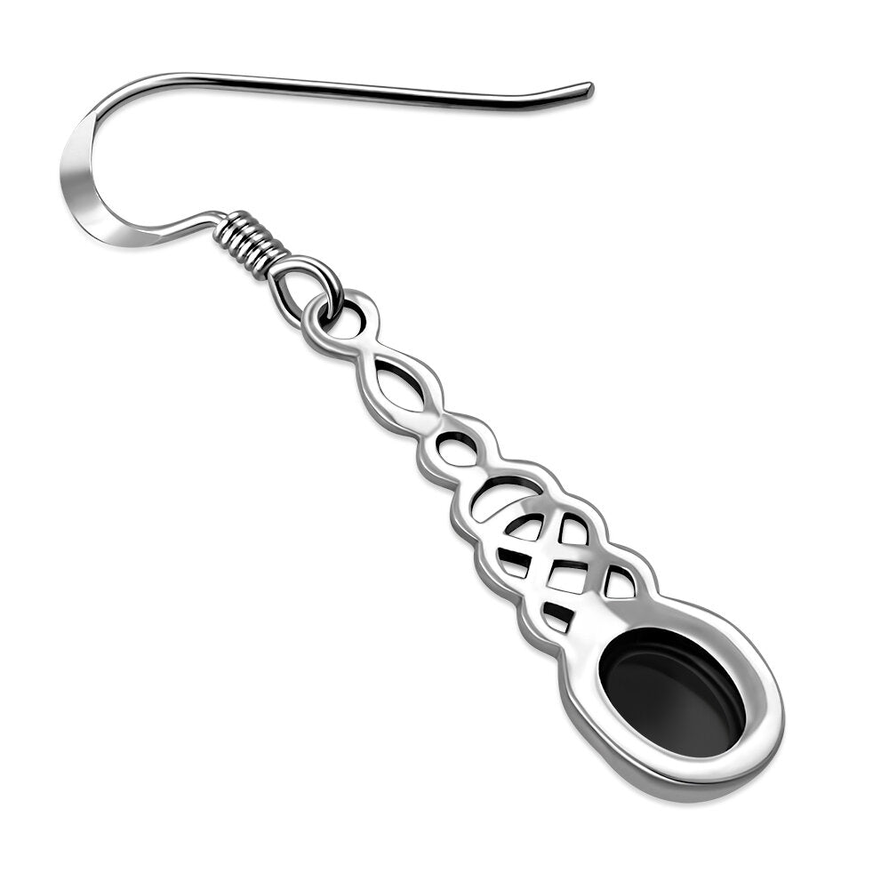 Celtic Knot Earrings - Elongated Twist with Black Onyx