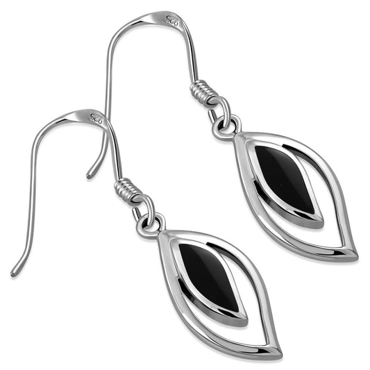 Contemporary Stone Earrings- Open Leaf with Black Onyx