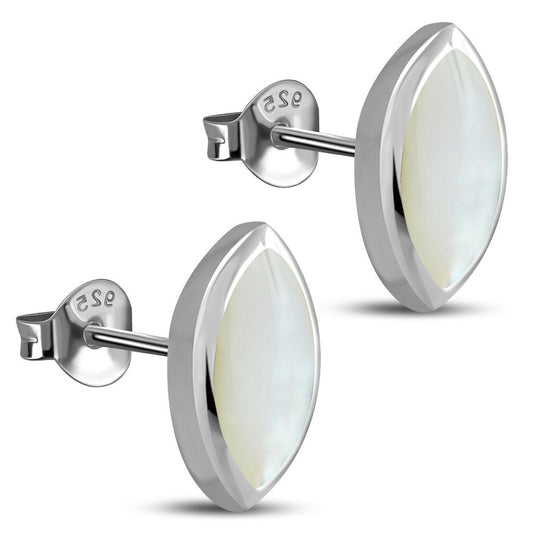 Contemporary Stone Studs- Simple Marquis with Mother of Pearl