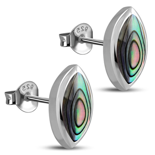 Contemporary Stone Studs- Simple Marquis with Abalone Shell