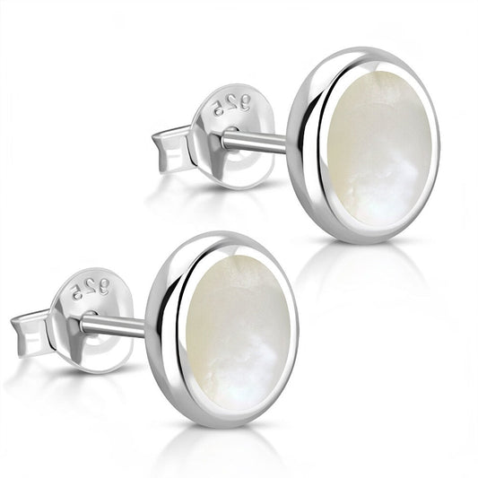 Contemporary Stone Studs - Thick Oval with Mother of Pearl