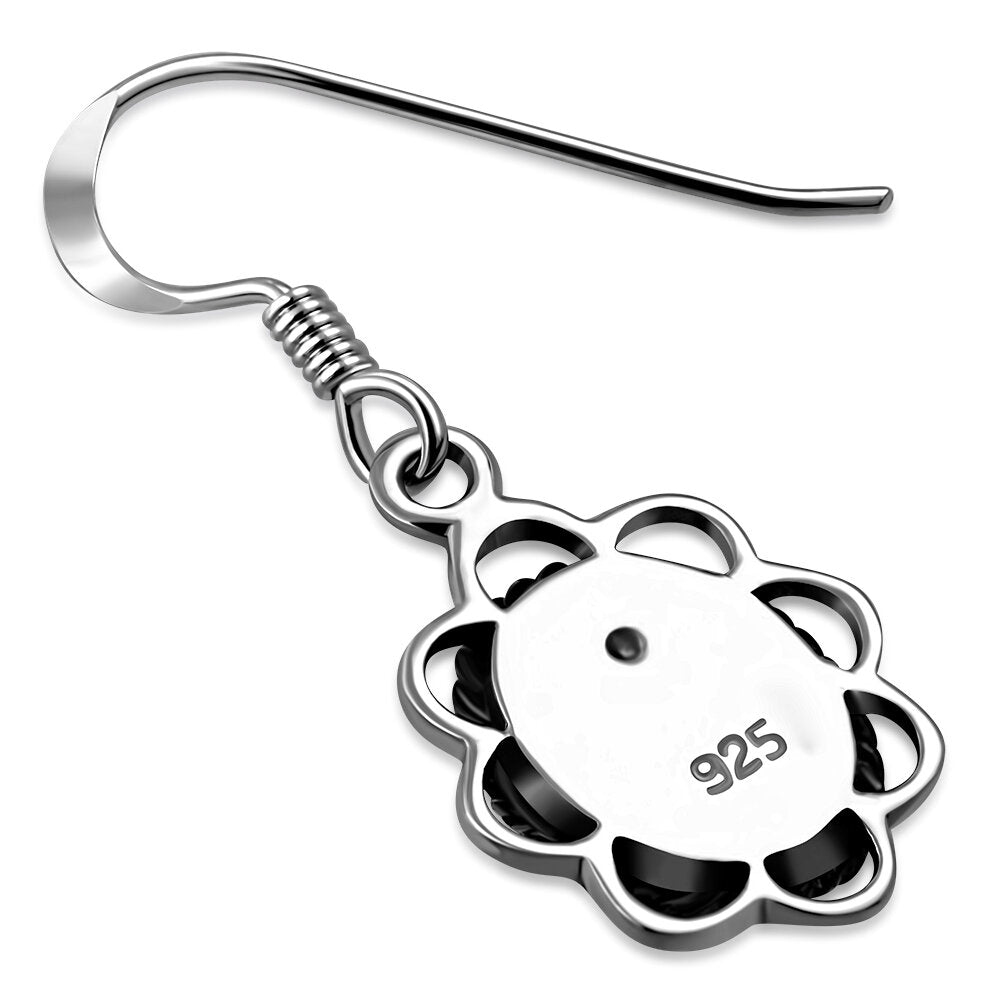 Contemporary Stone Earrings- Embroidered Border with Abalone Shell