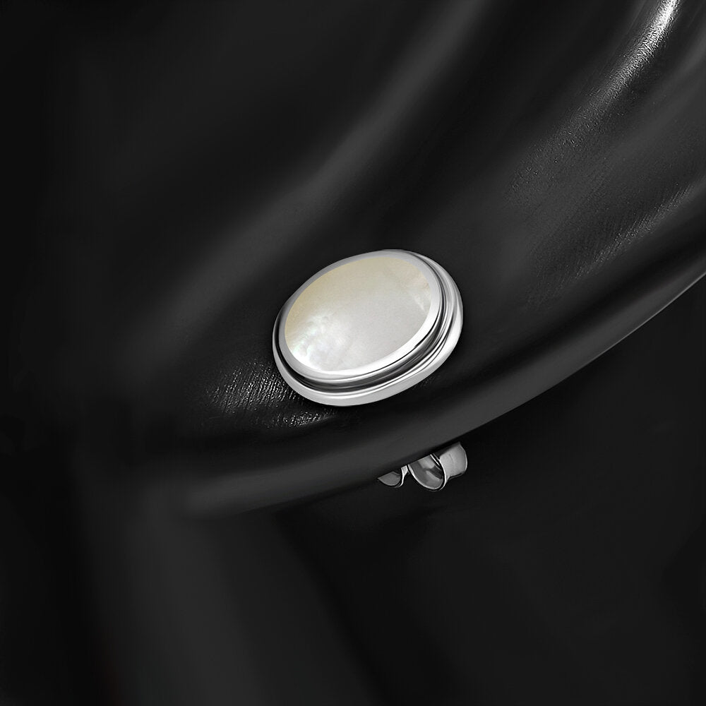 Contemporary Stone Earrings- Carved Oval Setting Studs with Mother of Pearl