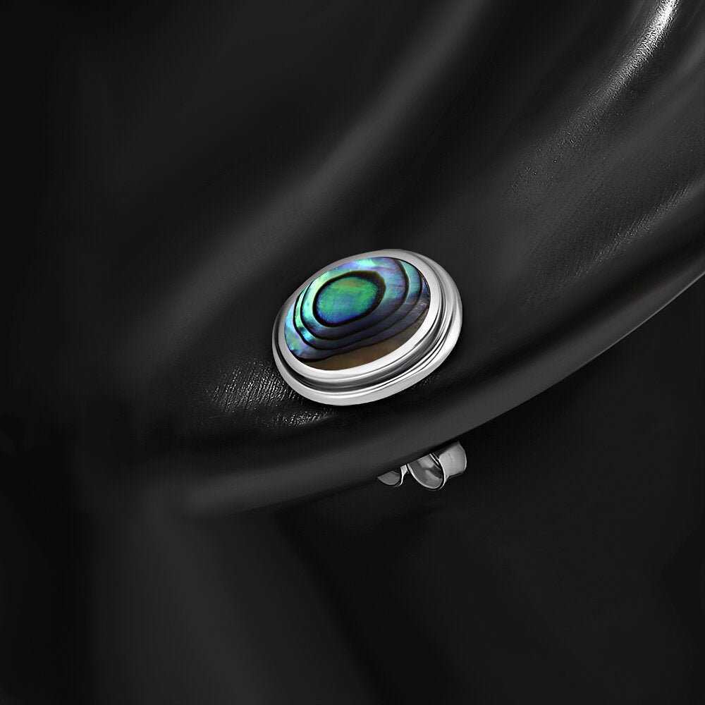Contemporary Stone Earrings- Carved Oval Setting Studs with Abalone Shell