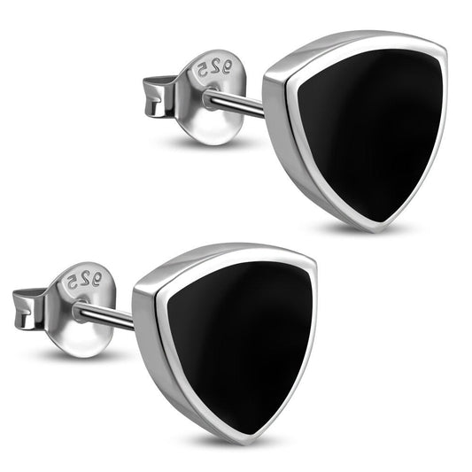 Contemporary Stone Earrings- Heater Shield Studs with Black Onyx