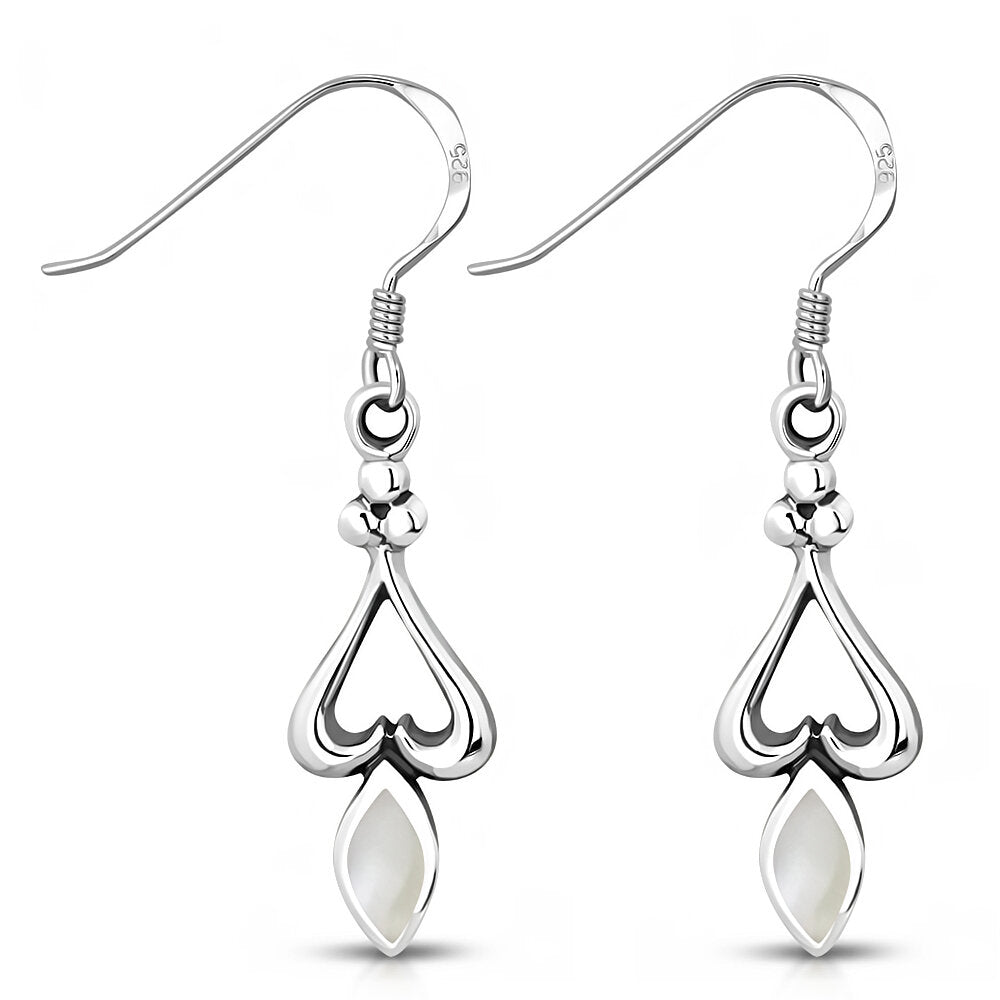 Contemporary Stone Earrings- Open Heart Drop with Mother of Pearl