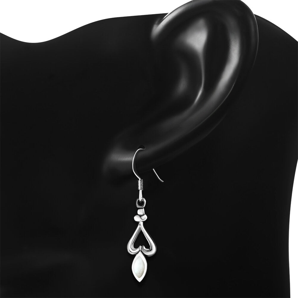 Contemporary Stone Earrings- Open Heart Drop with Mother of Pearl