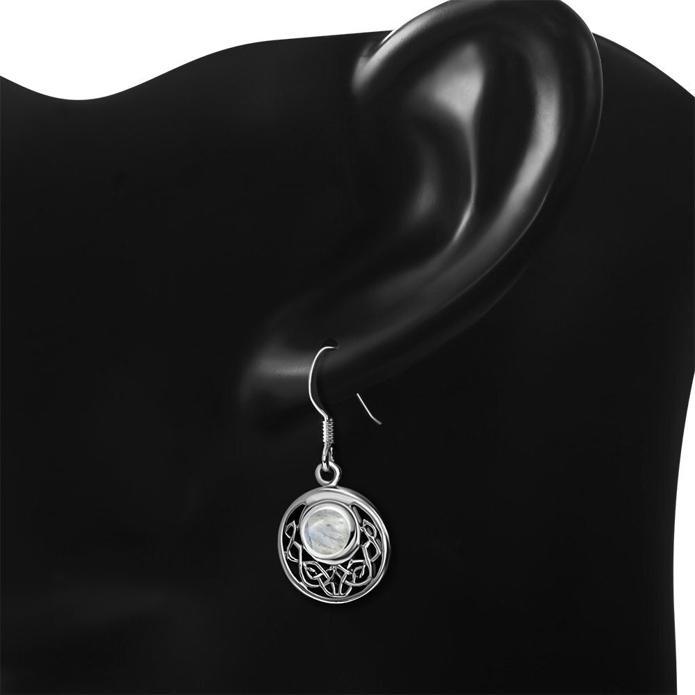 Celtic Knot Earrings - Half Moon filled with Moonstone