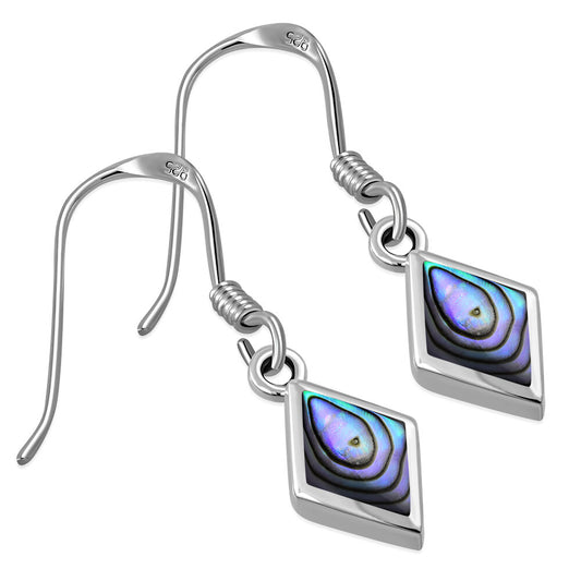 Contemporary Stone Earrings - Diamond shaped Earrings with Abalone Shell