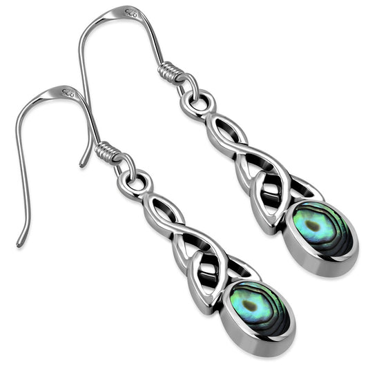 Celtic Stone Earrings- Wee Elongated Trinity with Abalone Shell