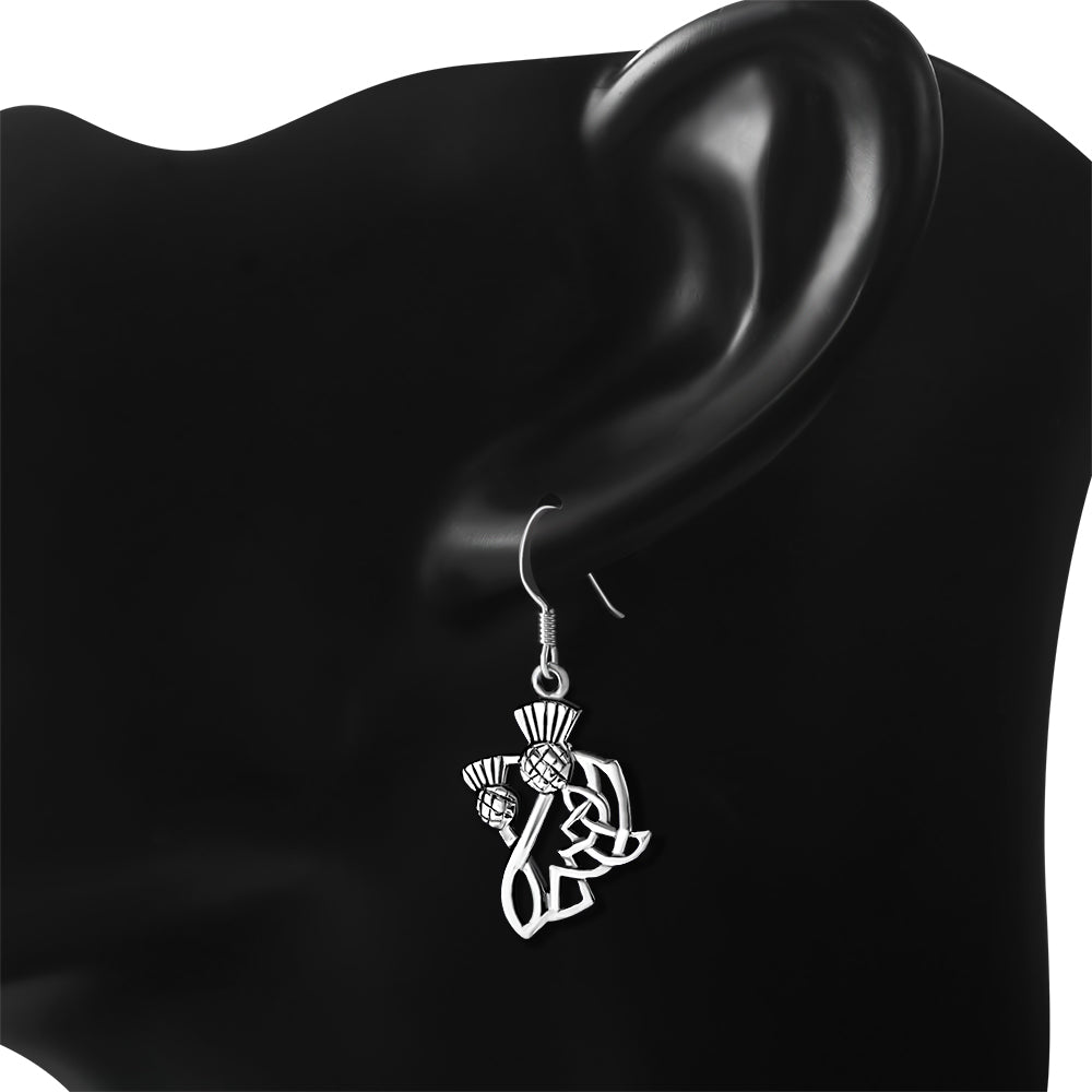Scottish Thistle Earrings - Twin Buds with Celtic Knot Leaves