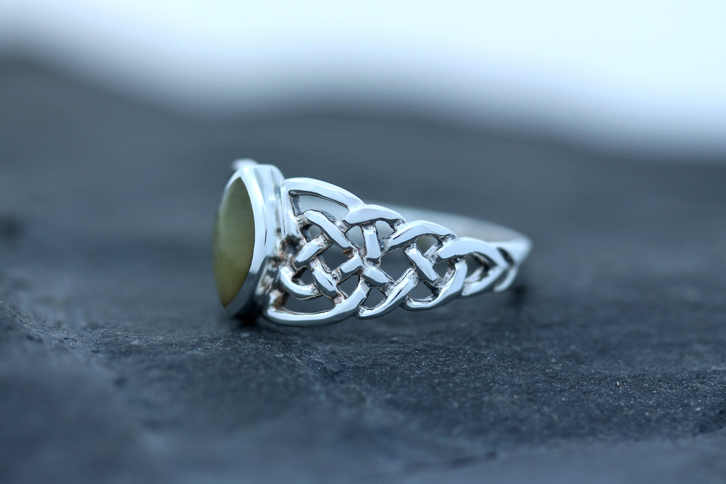 Scottish Marble Ring - Intricate Knot with Marquee Stone