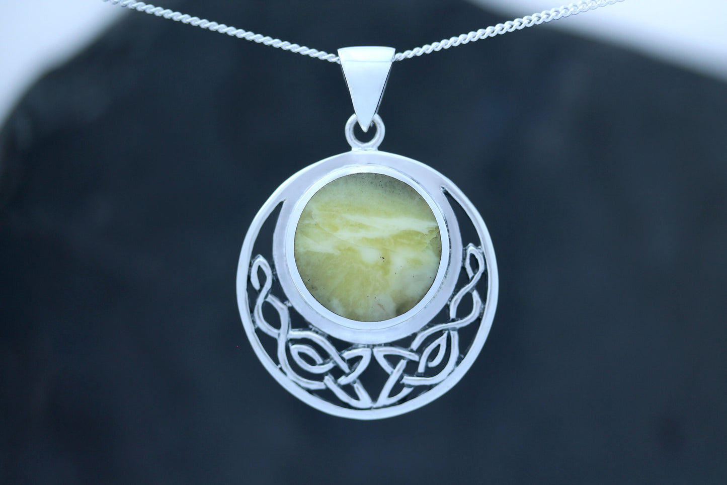 Scottish Marble Pendant-  Big Half Filled Moon
