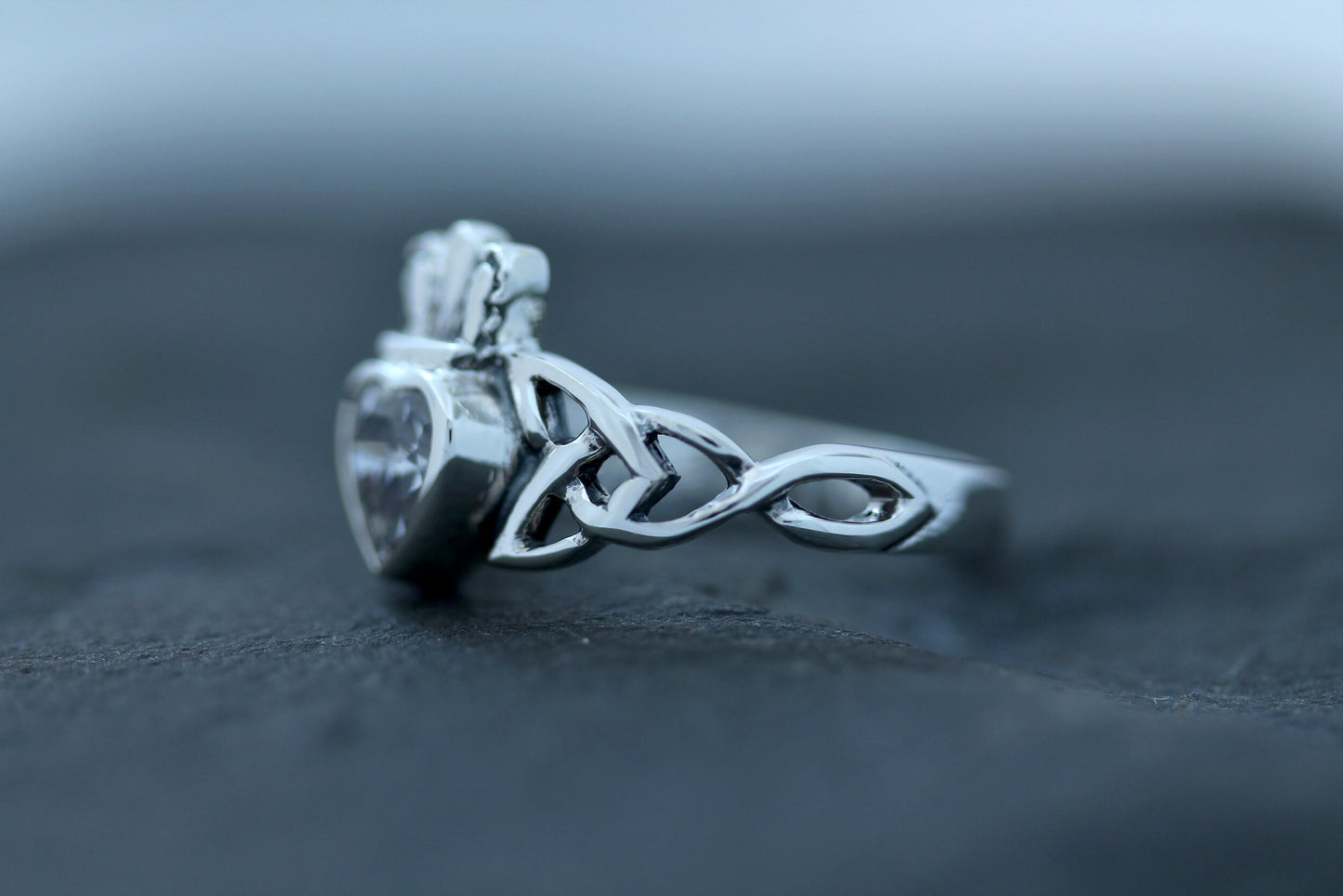 Claddagh Ring - Trinity Knot with Royal Crown with Clear Zircon