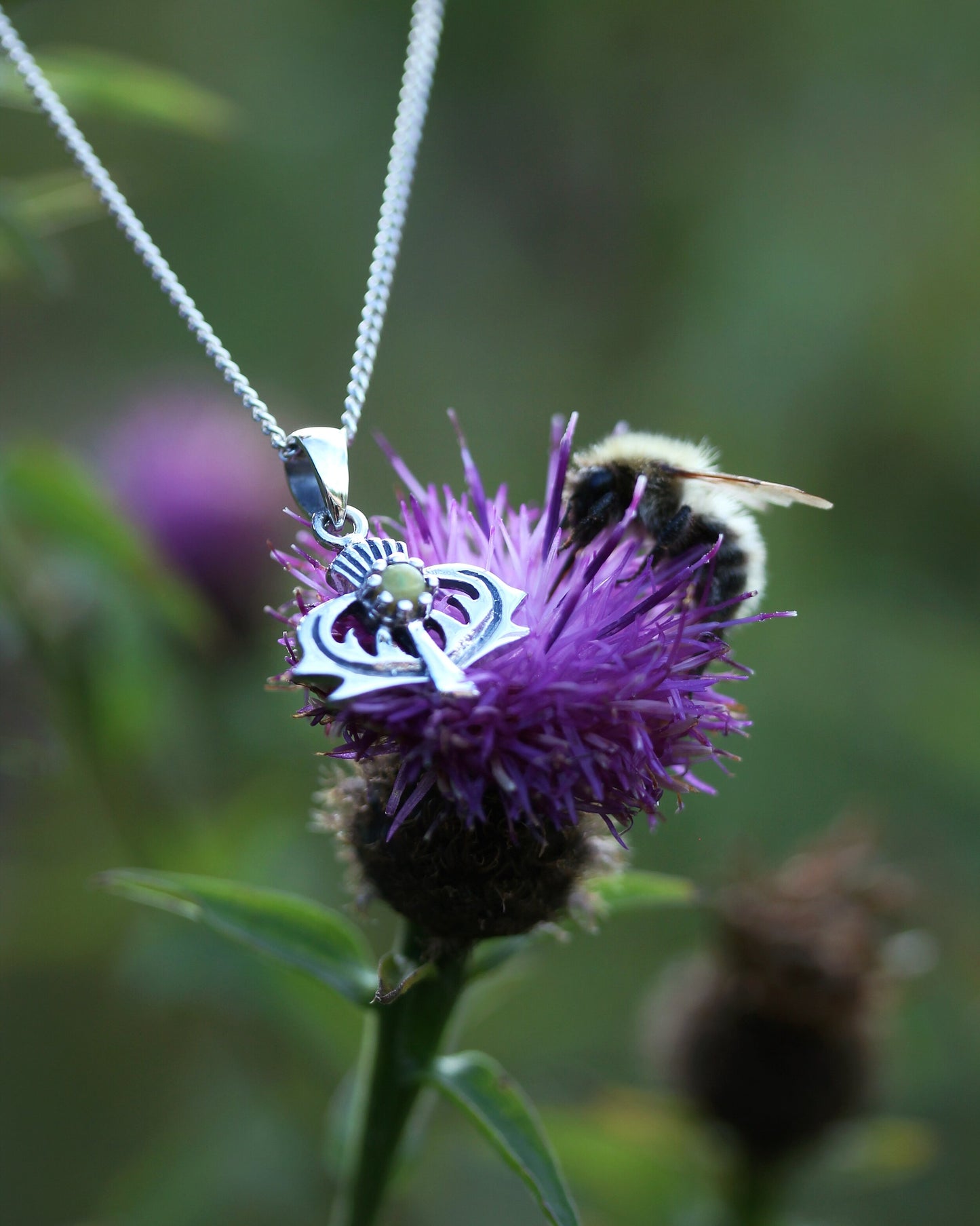 Scottish Thistle Pendant - Thorny Leaves with Scottish Marble
