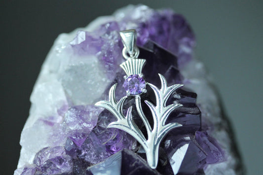 Scottish Thistle Pendant - Spiky Leaf with Cut Amethyst