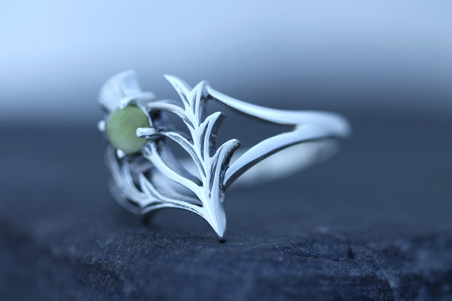Scottish Thistle Ring - Spiky Leaf with Scottish Marble (Large)