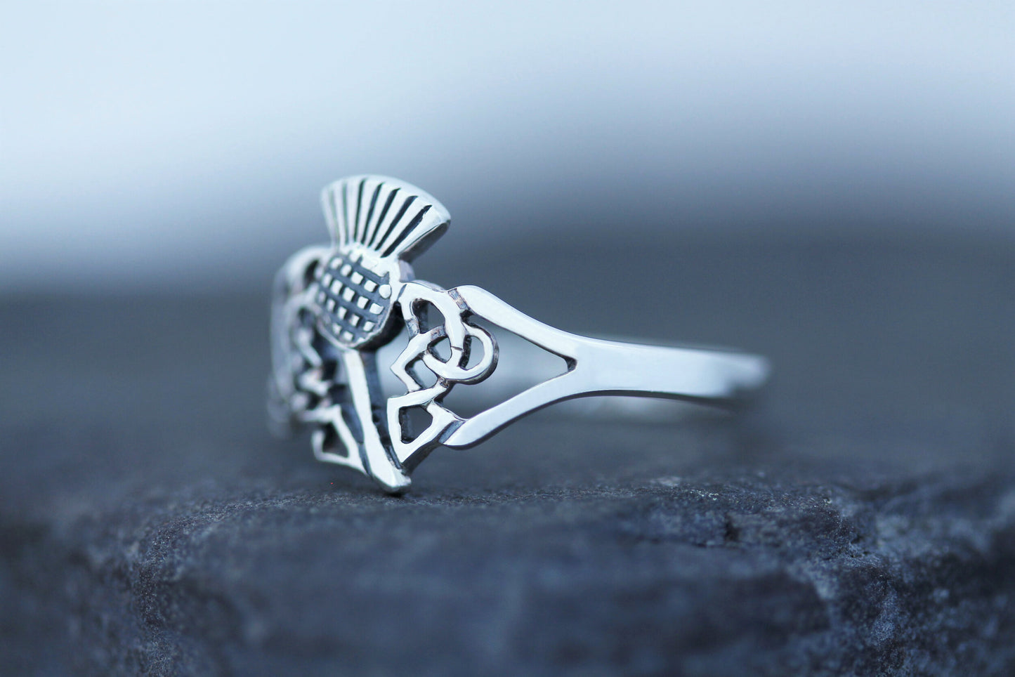 Scottish Thistle Ring - Celtic Leaves