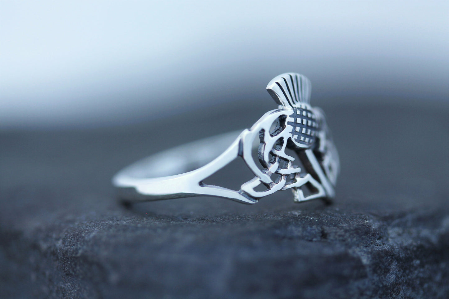 Scottish Thistle Ring - Celtic Leaves