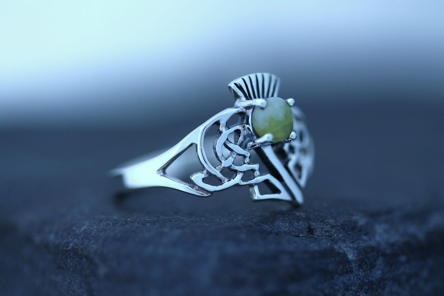 Scottish Thistle Ring - Celtic Leaves with Scottish Marble