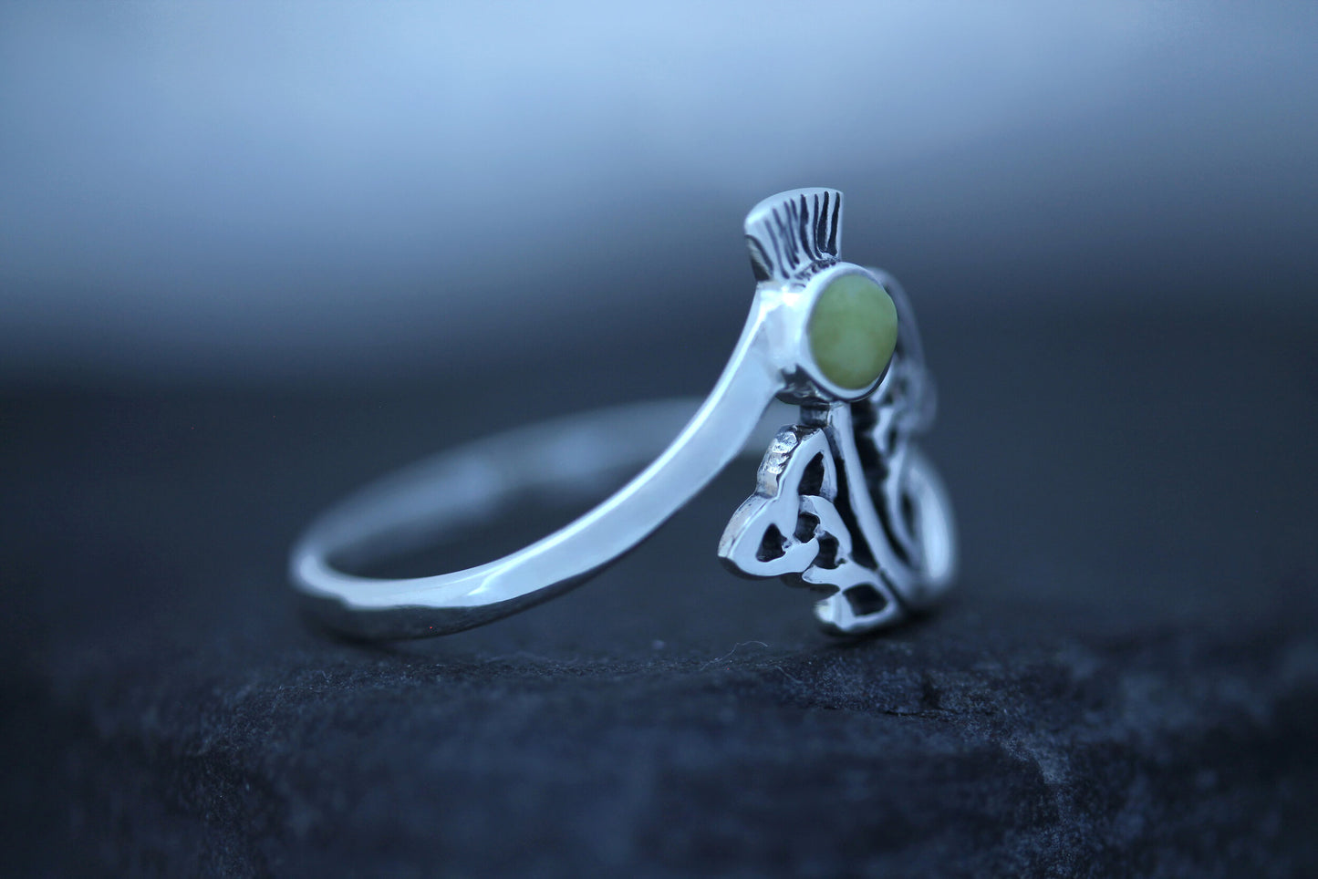 Scottish Thistle Ring - Celtic Woven Leaf with Scottish Marble
