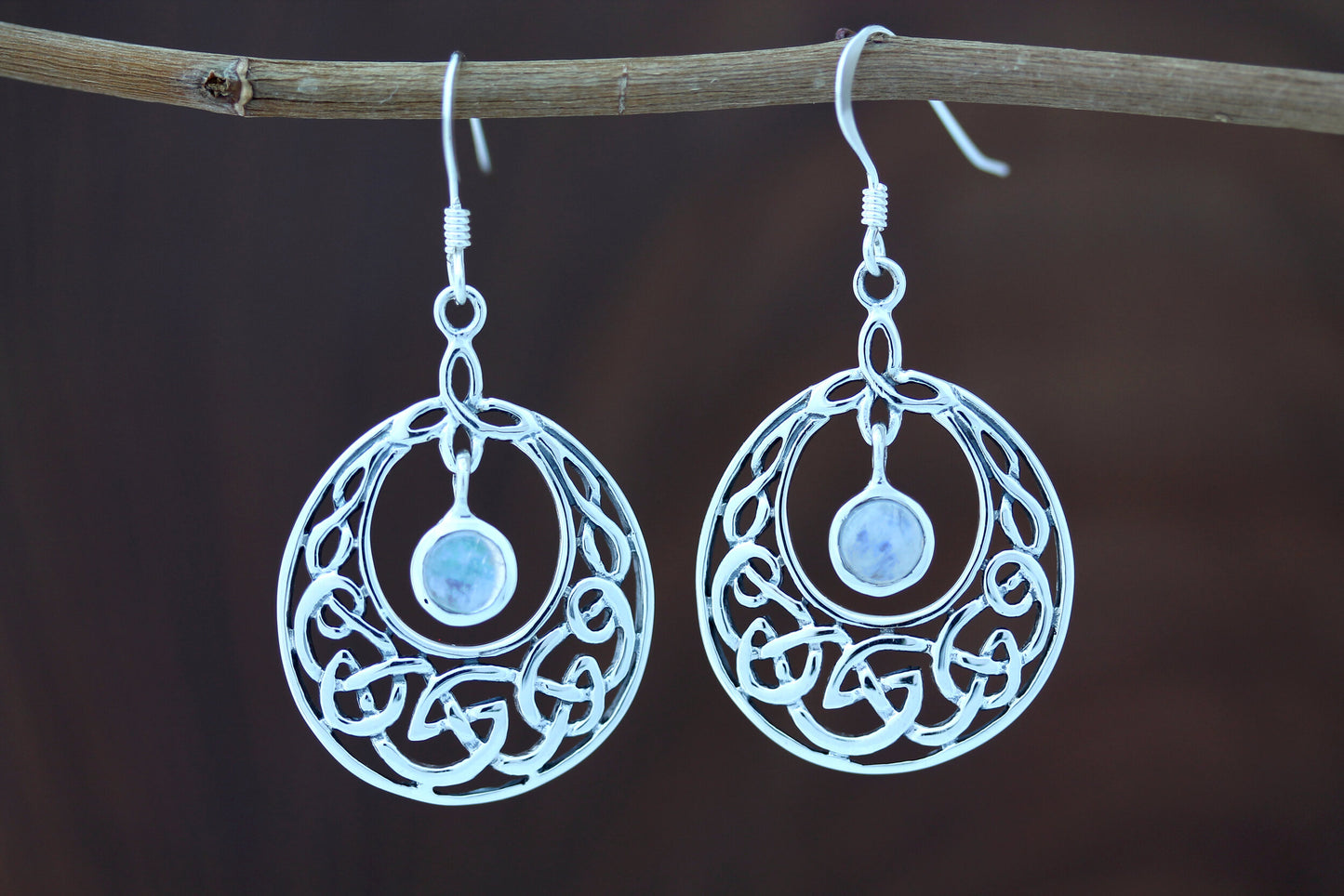 Celtic Knot Earrings - Half Moon Kells Knot with Moonstone