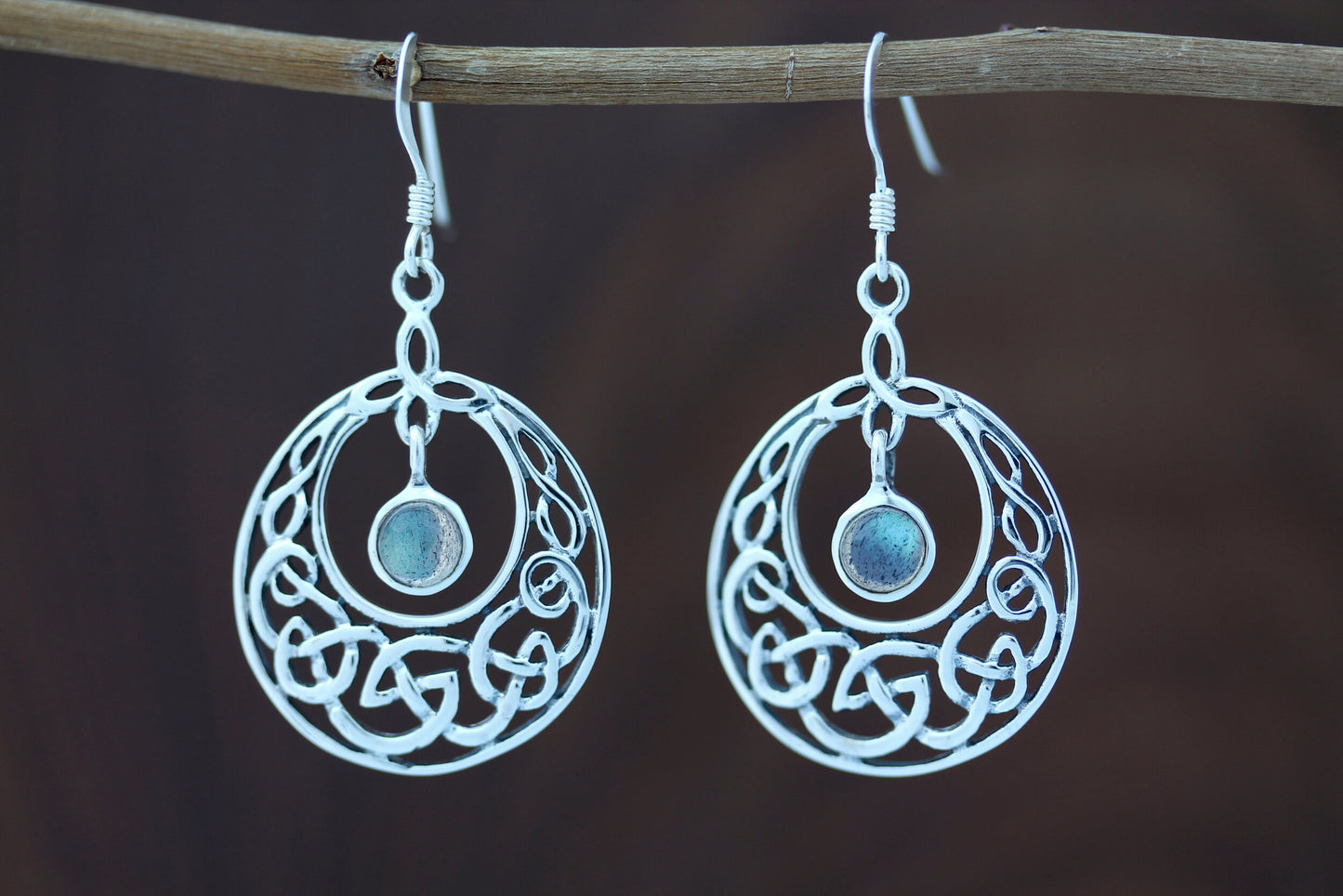 Celtic Knot Earrings - Half Moon Kells Knot with Labradorite