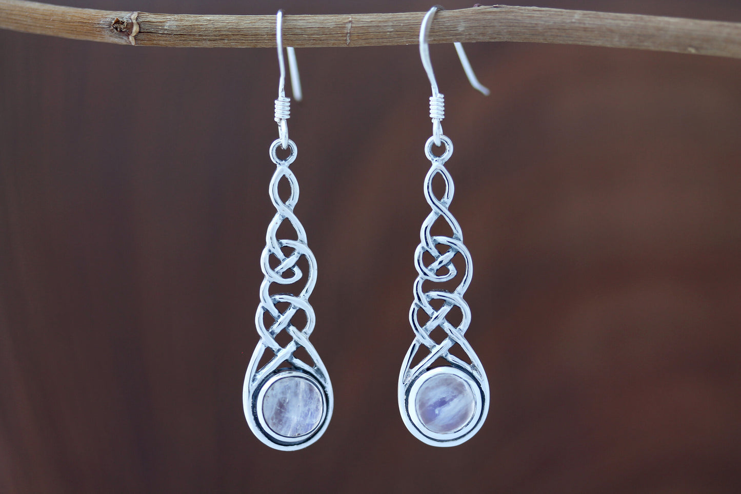 Celtic Knot Earrings - Thin Weave with Moonstone