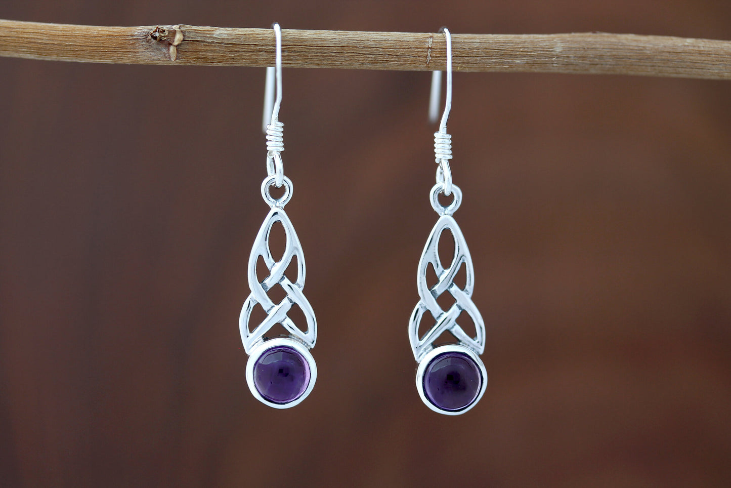 Celtic Knot Earrings - Mother-Daughter Knot with Amethyst