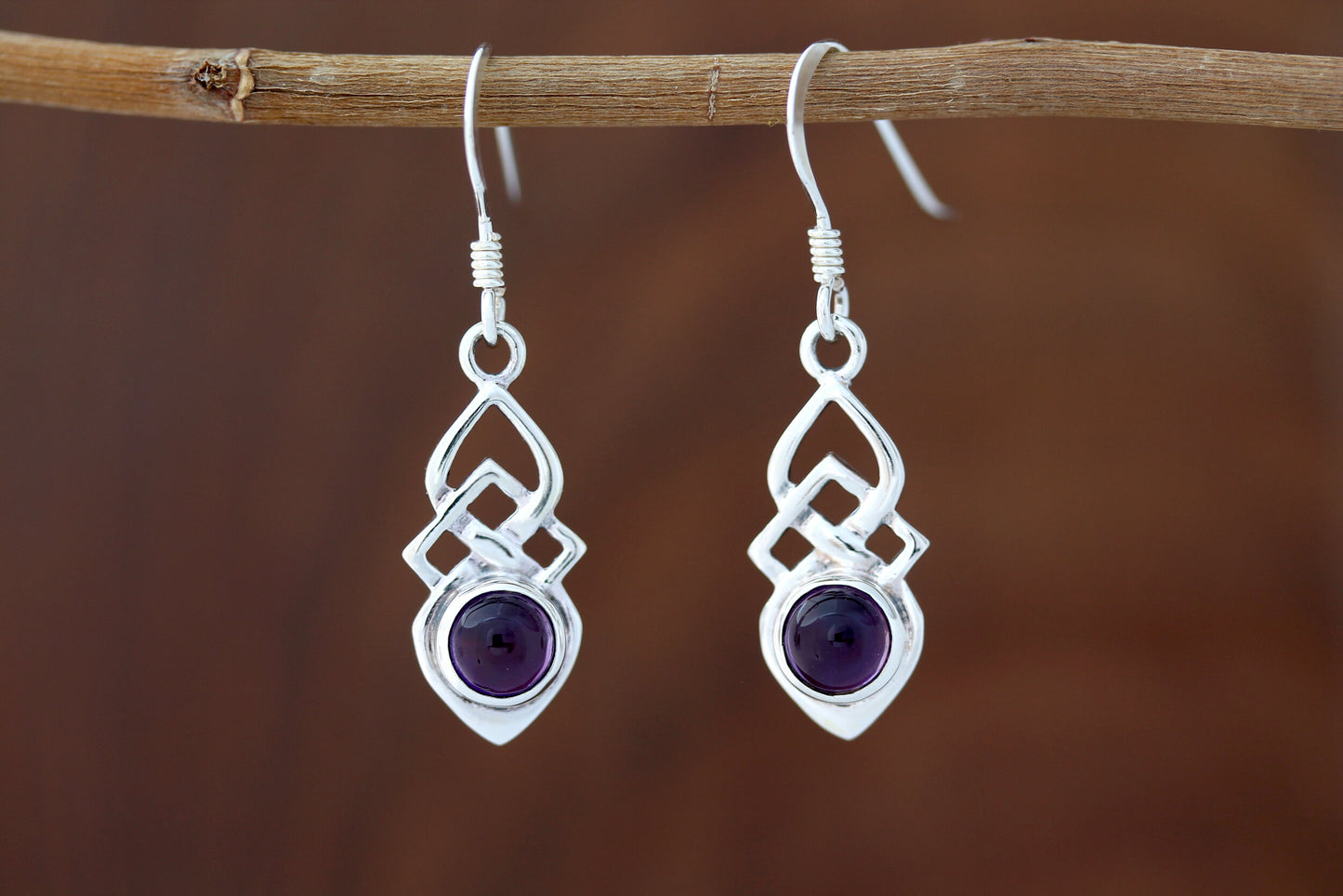 Celtic Knot Earrings - Shield with Amethyst