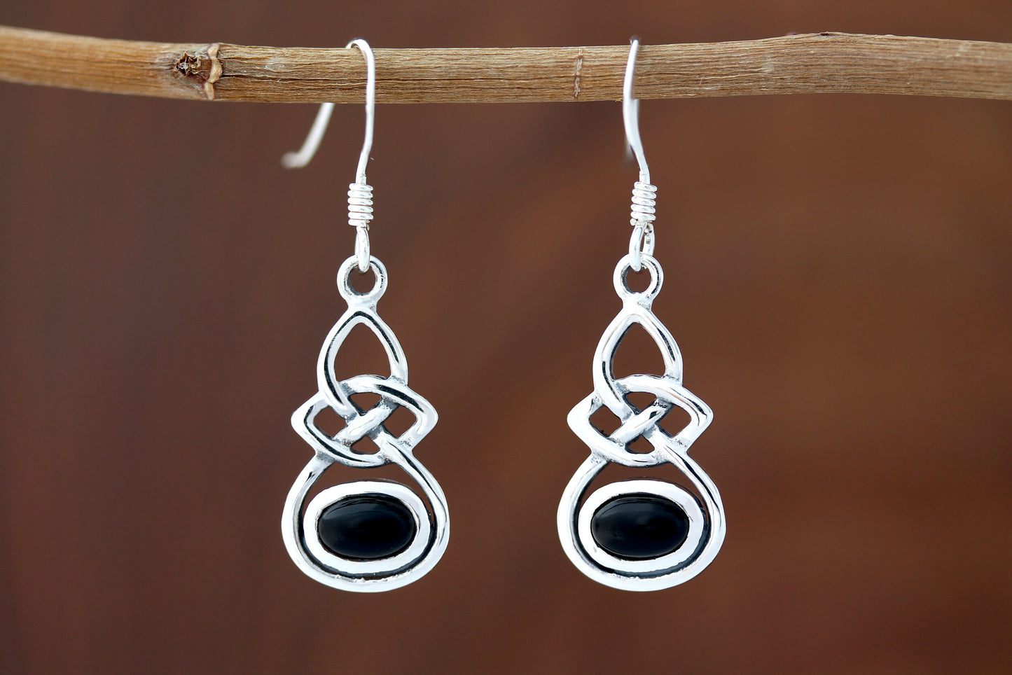 Celtic Knot Earrings - Infinity with Black Onyx Drop