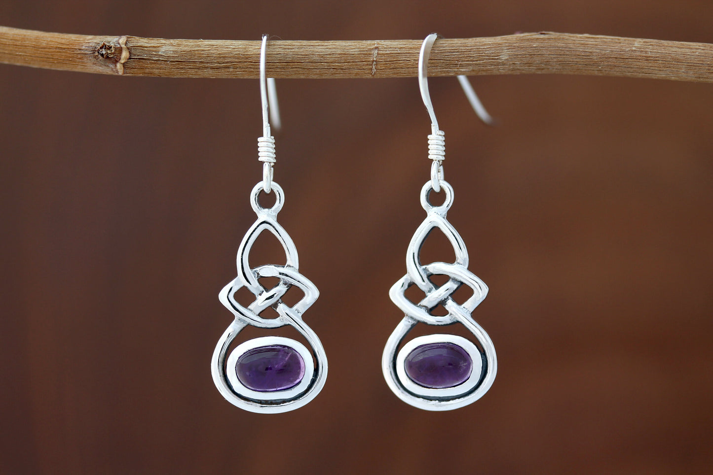 Celtic Knot Earrings - Infinity with Amethyst Drop