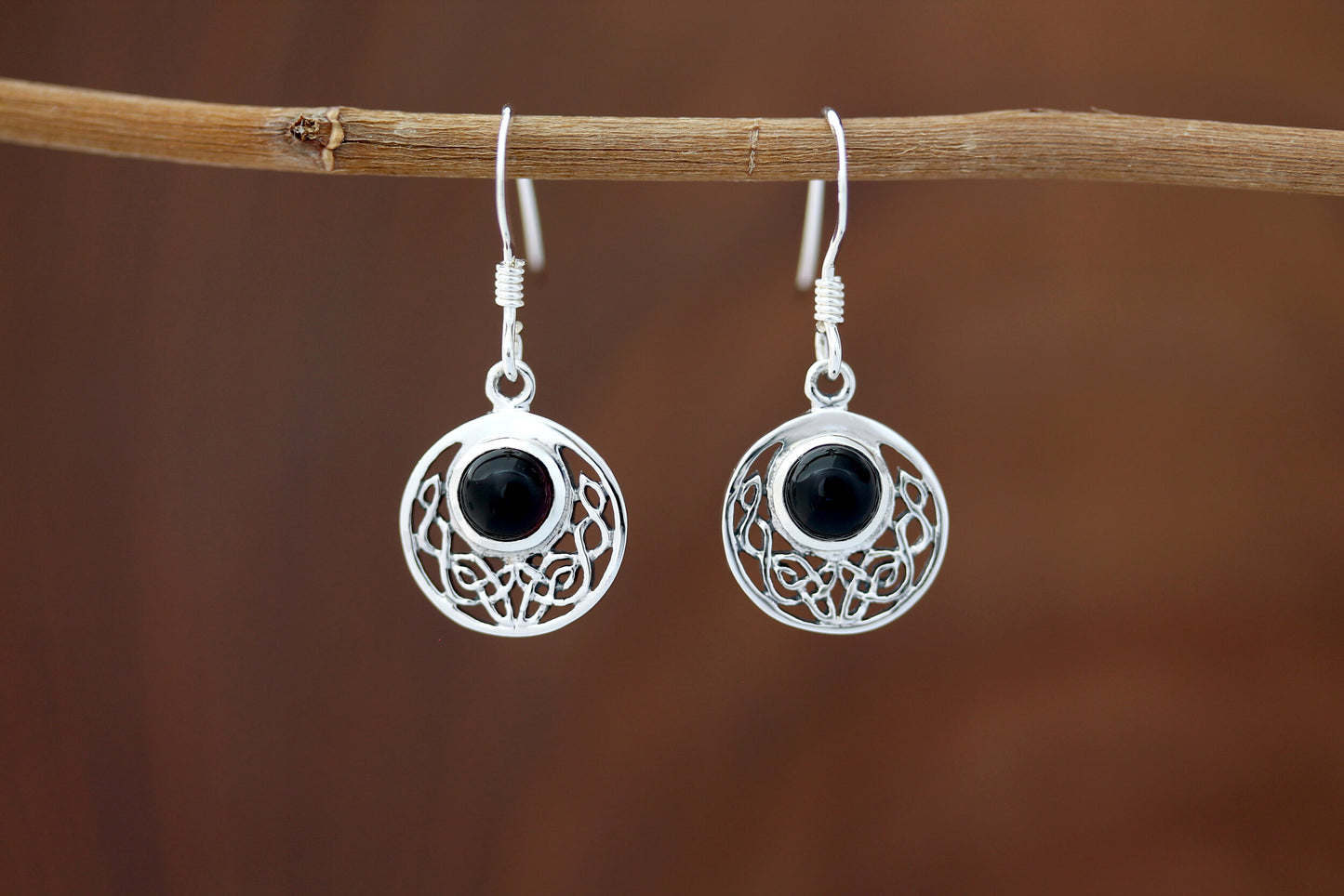 Celtic Knot Earrings - Half Moon filled with Black Onyx