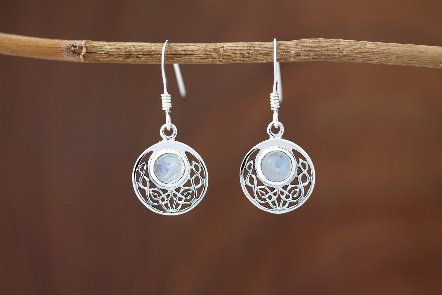 Celtic Knot Earrings - Half Moon filled with Moonstone