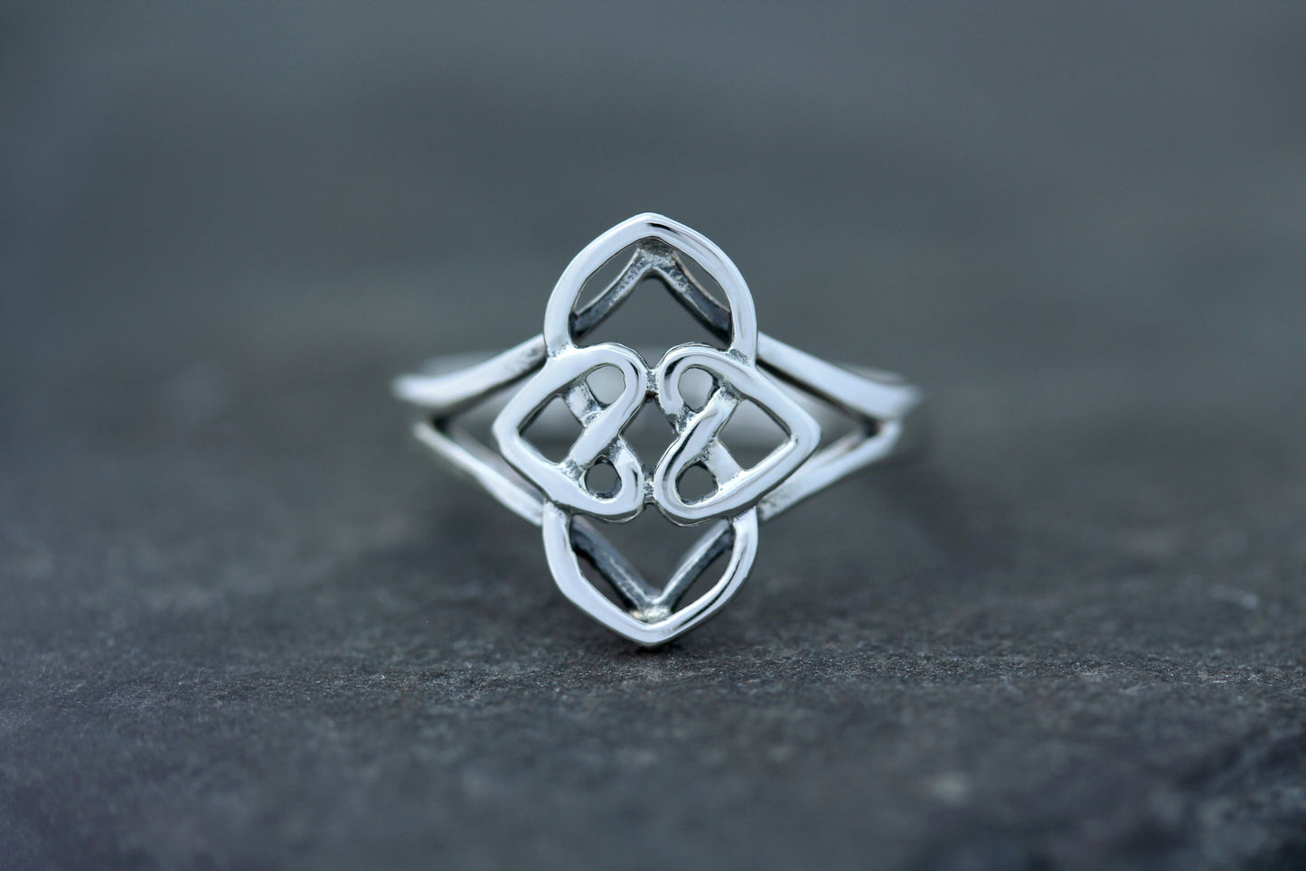 Celtic Knot Ring - Two Hearts in Diamond Loop