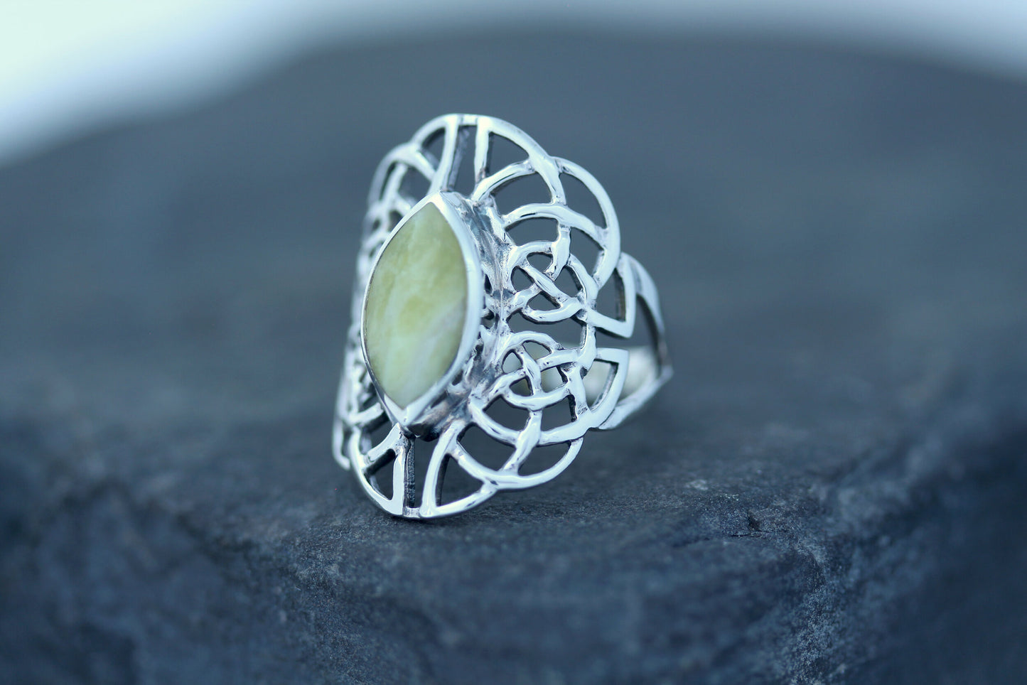Scottish Marble Ring - Dara Knot with Marquee Marble Centre (Large)