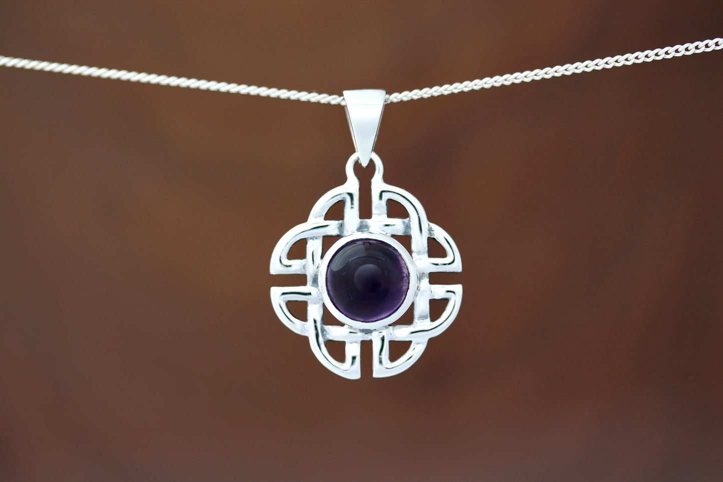 Celtic Stone Pendant - Quaternary Knot with Amethyst