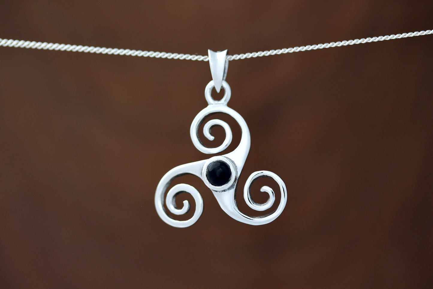 Triskele Stone Pendant - Triple Spiral with Black Onyx