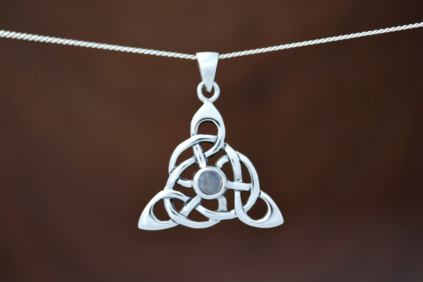 Triquetra Stone Pendant - Knotted Trinity with Moonstone
