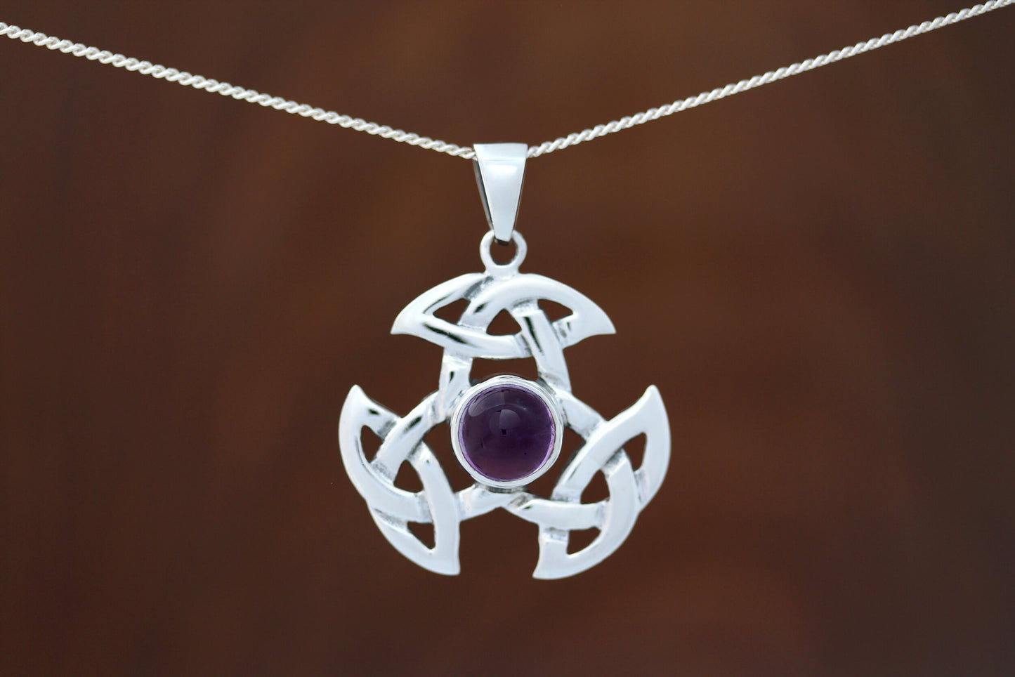 Celtic Stone Pendant - Triple Trinity with Round Amethyst