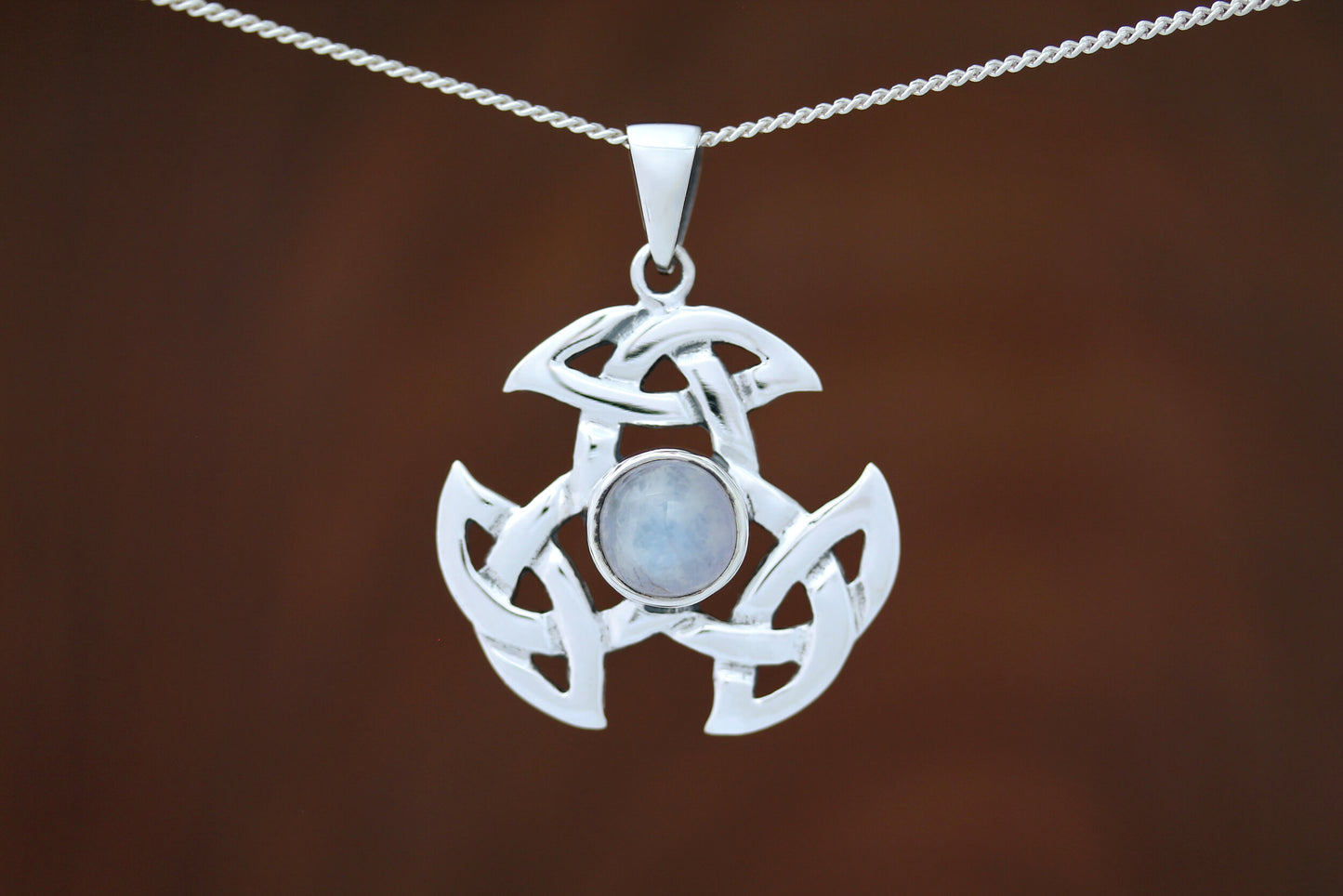 Celtic Stone Pendant - Triple Trinity with Round Moonstone